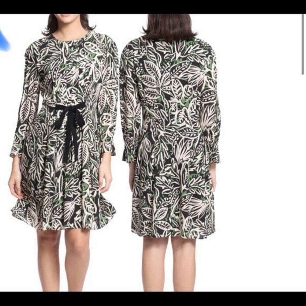 Maggy London Long Sleeve Knee Length Leaf Print Abstract Print Dress Sz 12 #900